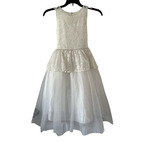 Sugar Plum WHITE COMMUNION,FLOWER GIRL Easter Dress Satin Lace Tulle Size 8 - Picture 1 of 13